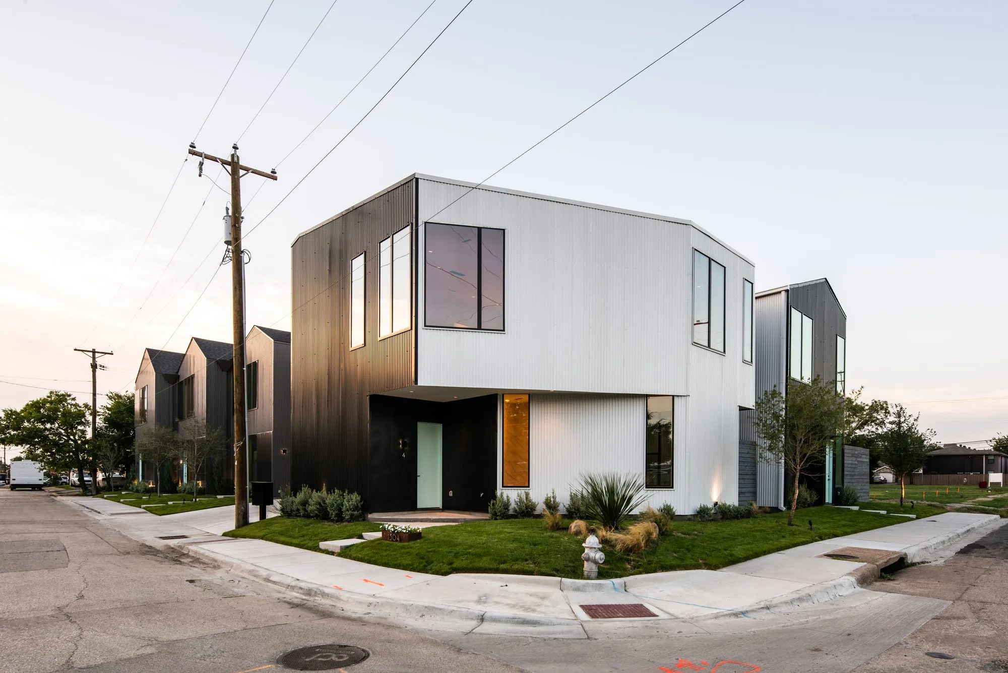 4401 Scurry Street: corner townhome at dusk