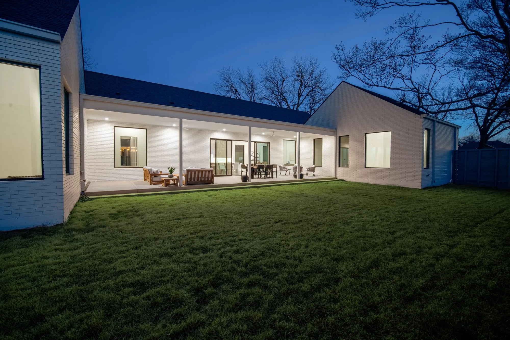 3805 Eaton Drive: back of the house and covered patio at dusk