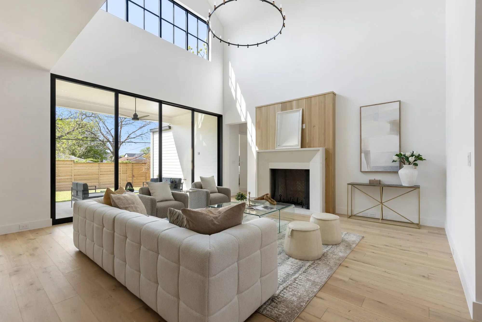 3880 Durango: living room with a fireplace and clerestory windows