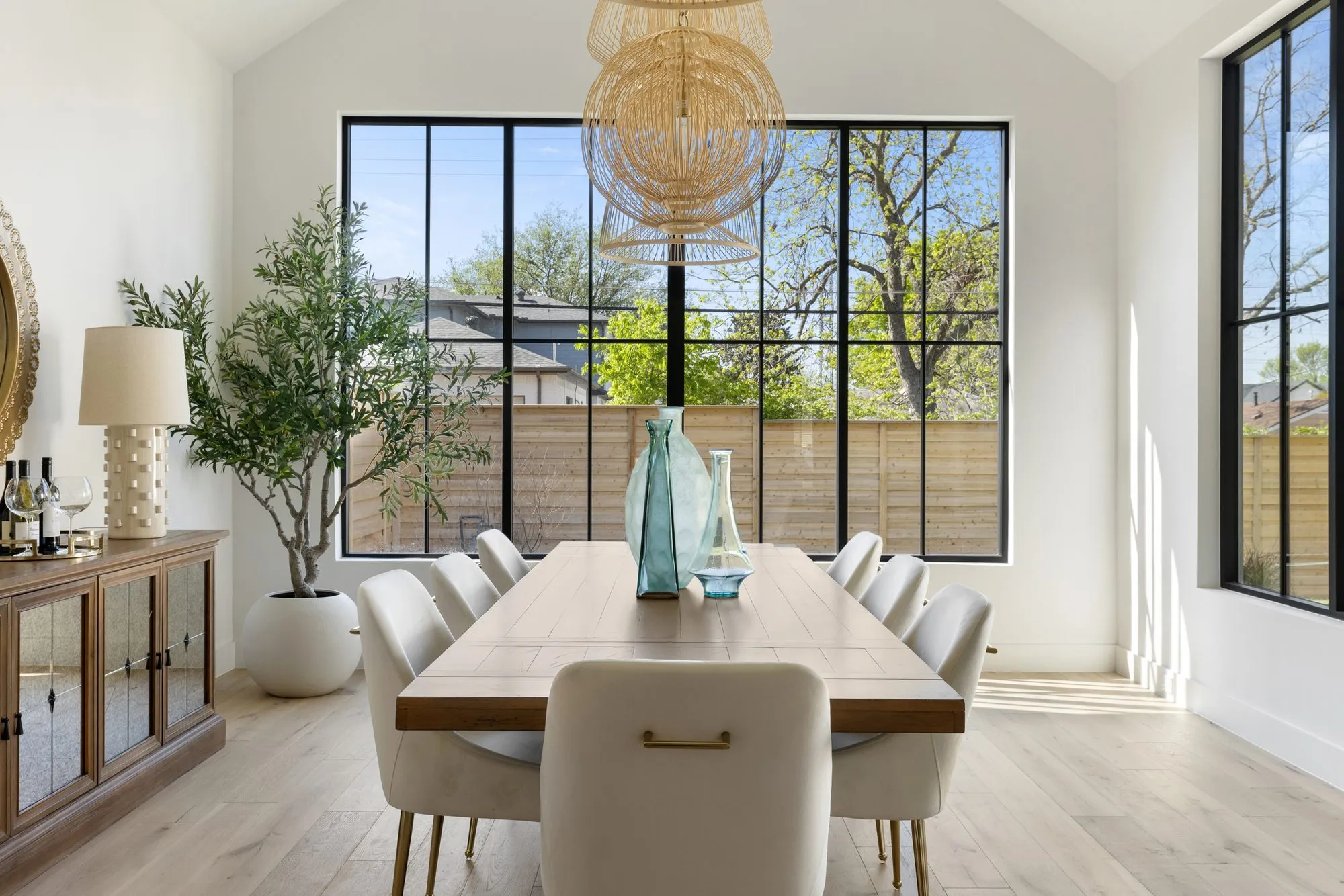 3880 Durango: dining room with woven pendant lights