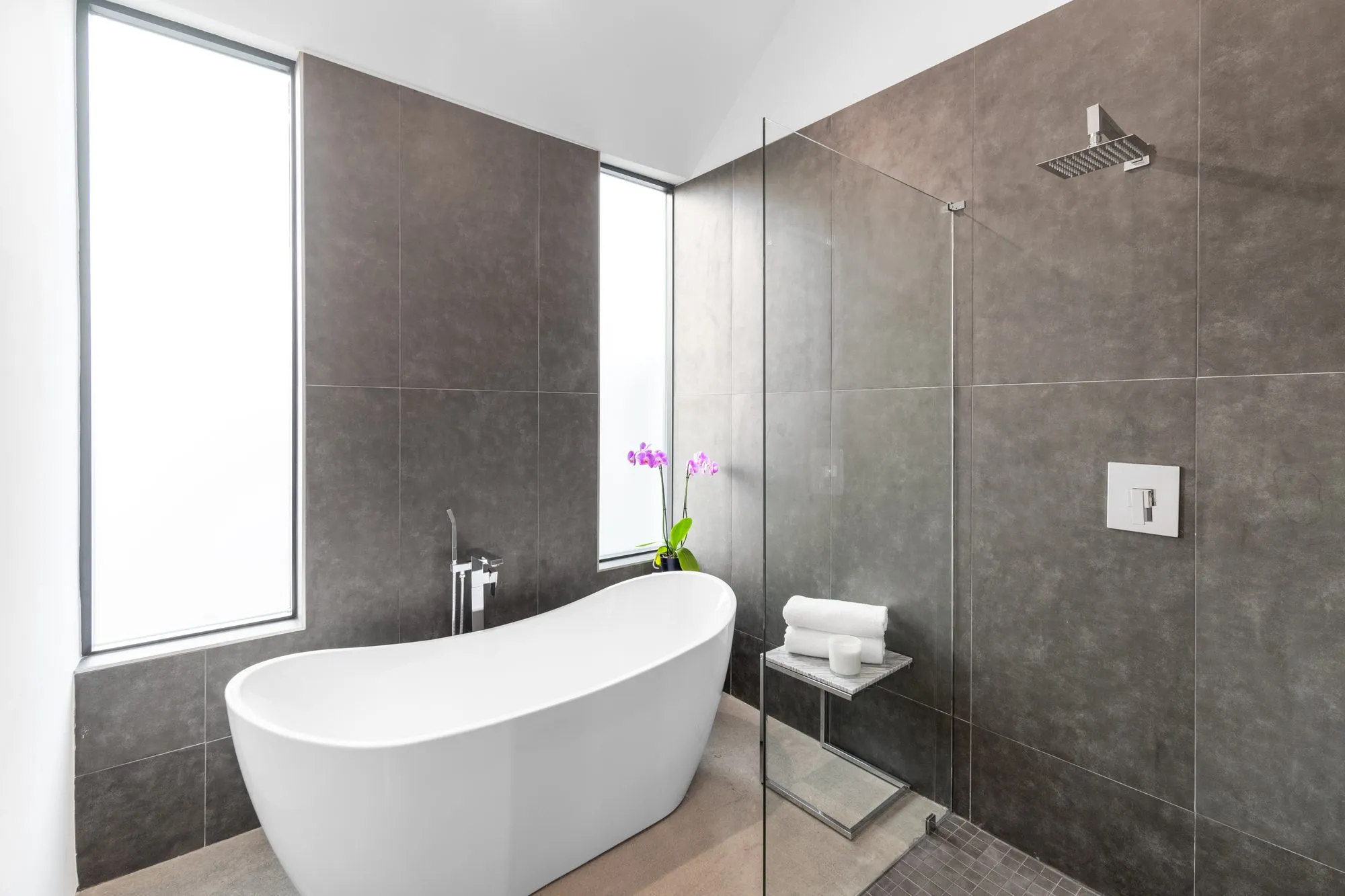 3805 Eaton Drive: freestanding tub beside a glass shower