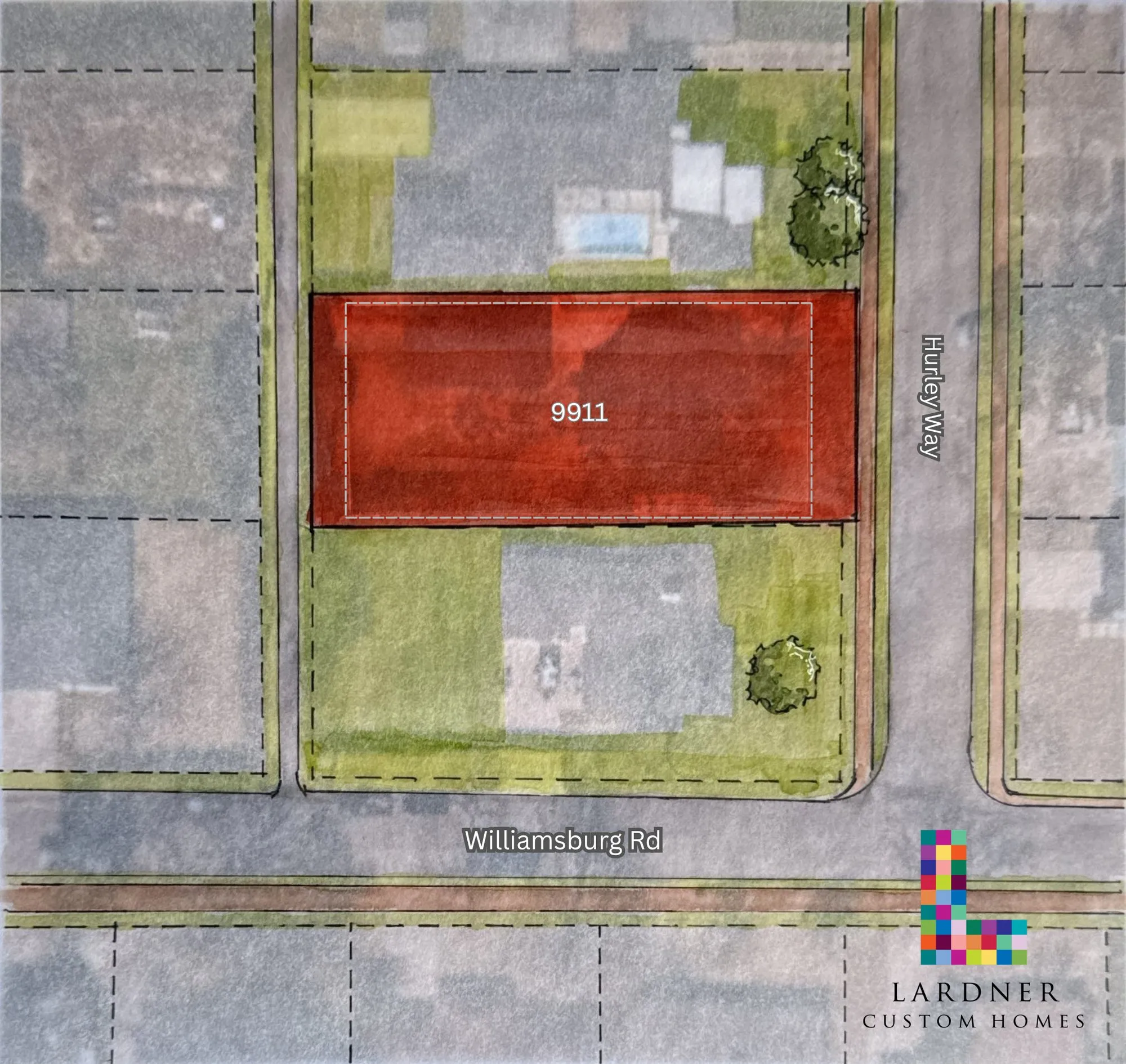 Drawing of the rectangular lot at 9911 Hurley Way, near Williamsburg Road