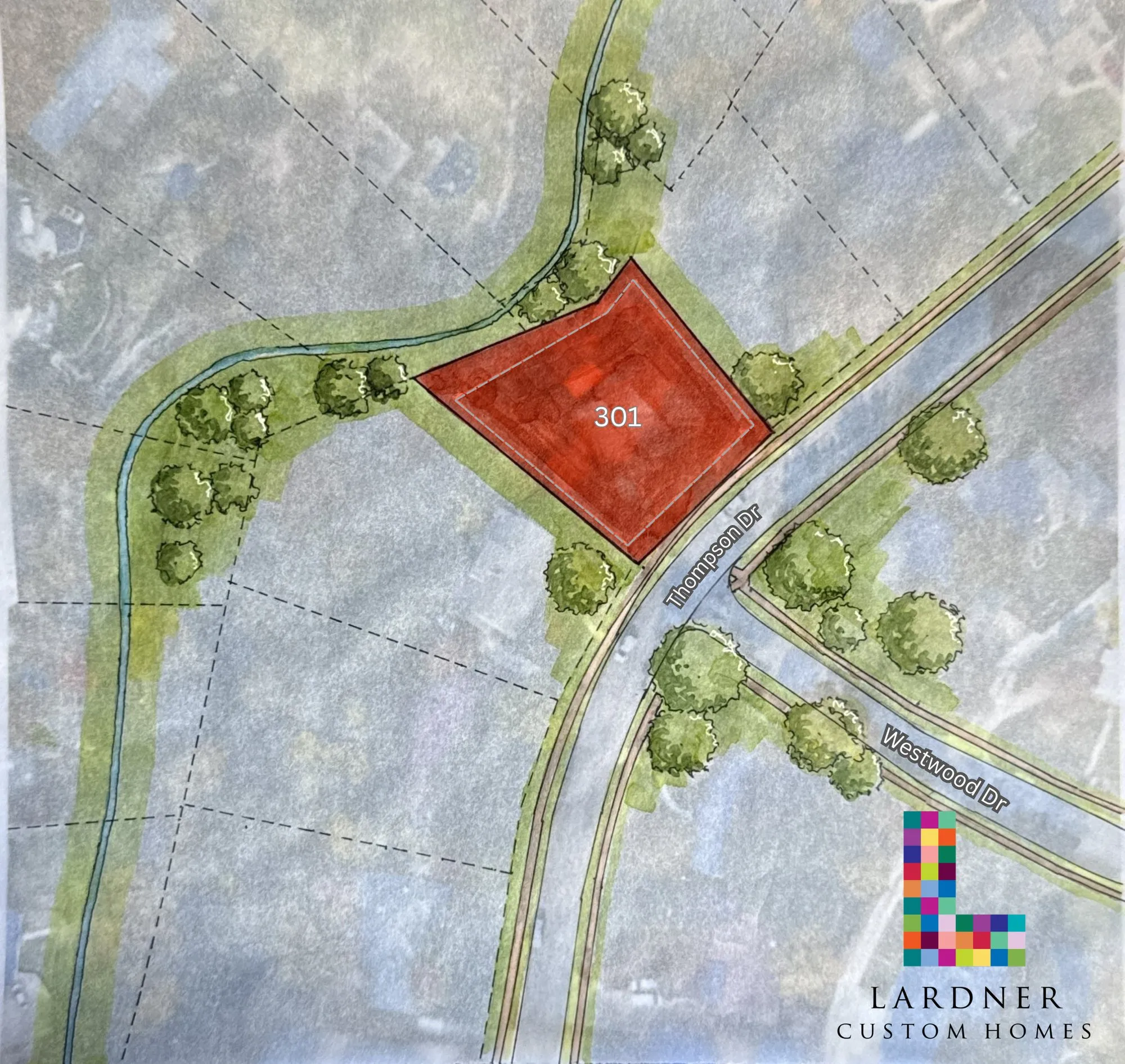 Drawing of the lot at 301 Thompson Drive, which backs onto a creek
