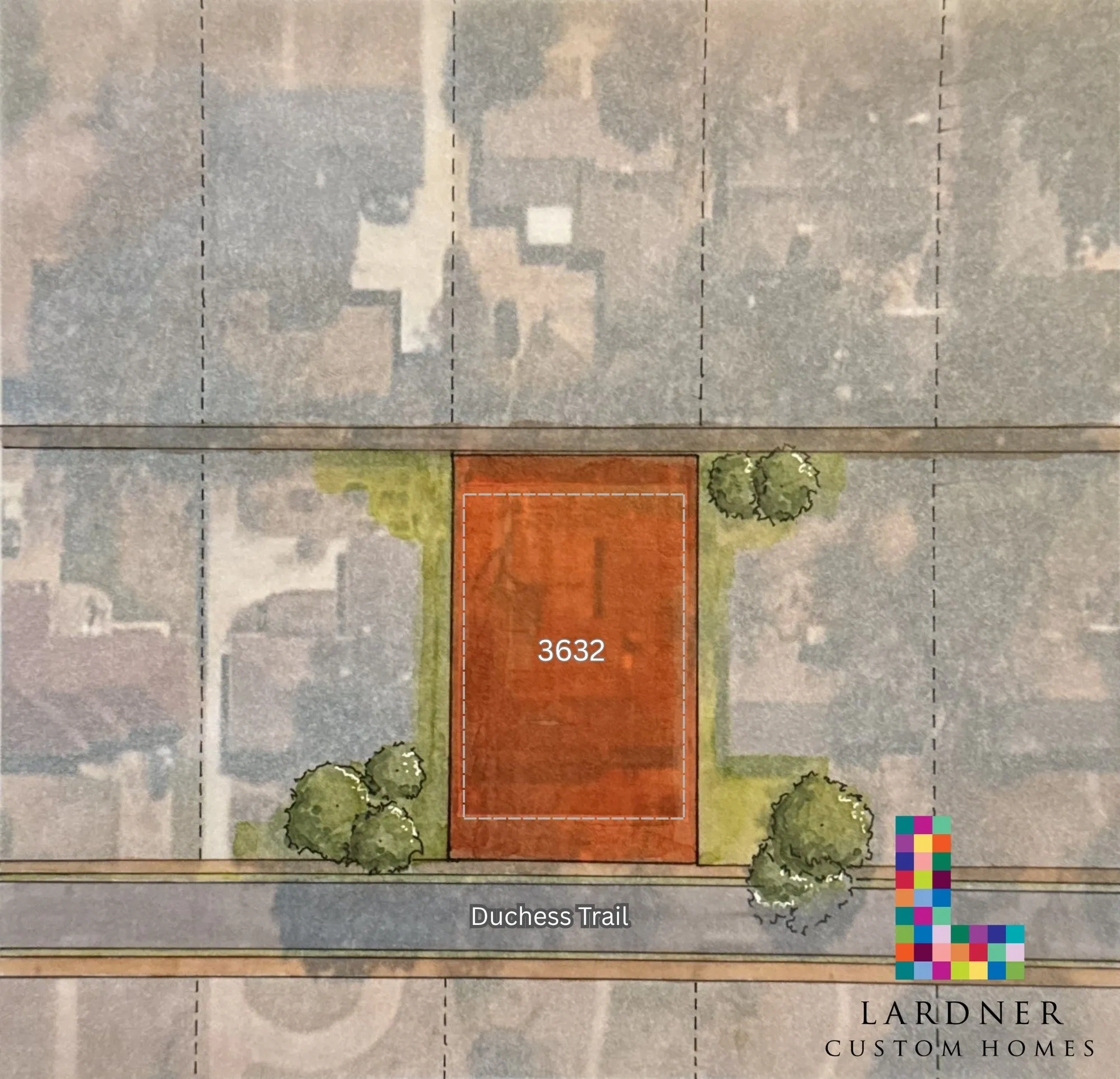 Drawing of the rectangular lot at 3632 Duchess Trail