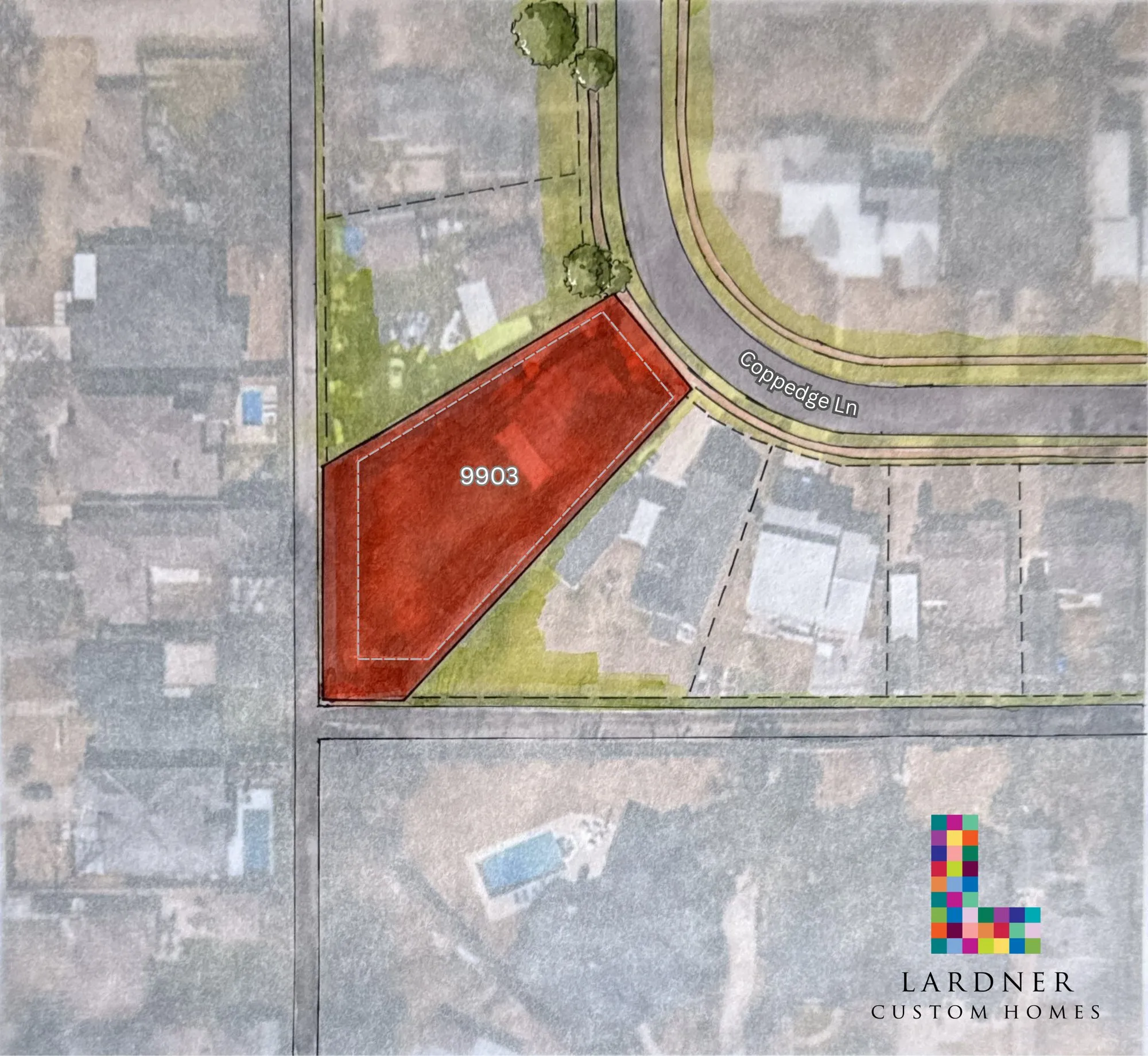 Drawing of the five-sided lot at 9903 Coppedge Lane